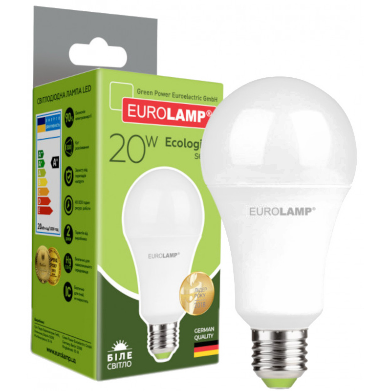 Лампа світлодіодна Eurolamp А75, 20Вт, E27, 4000К (LED-A75-20274(P))